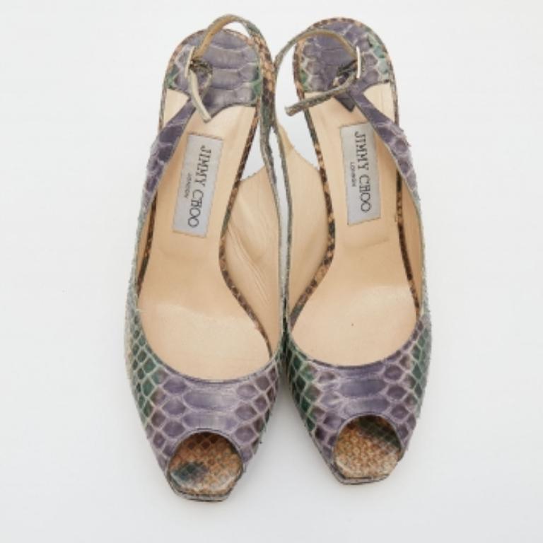 Jimmy Choo Python Leder Peep Toe Plattform Nova Slingback Sandalen Größe 39.5 Damen im Angebot