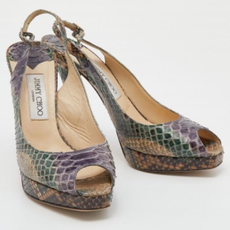 Jimmy Choo Python Leder Peep Toe Plattform Nova Slingback Sandalen Größe 39.5 im Angebot 1