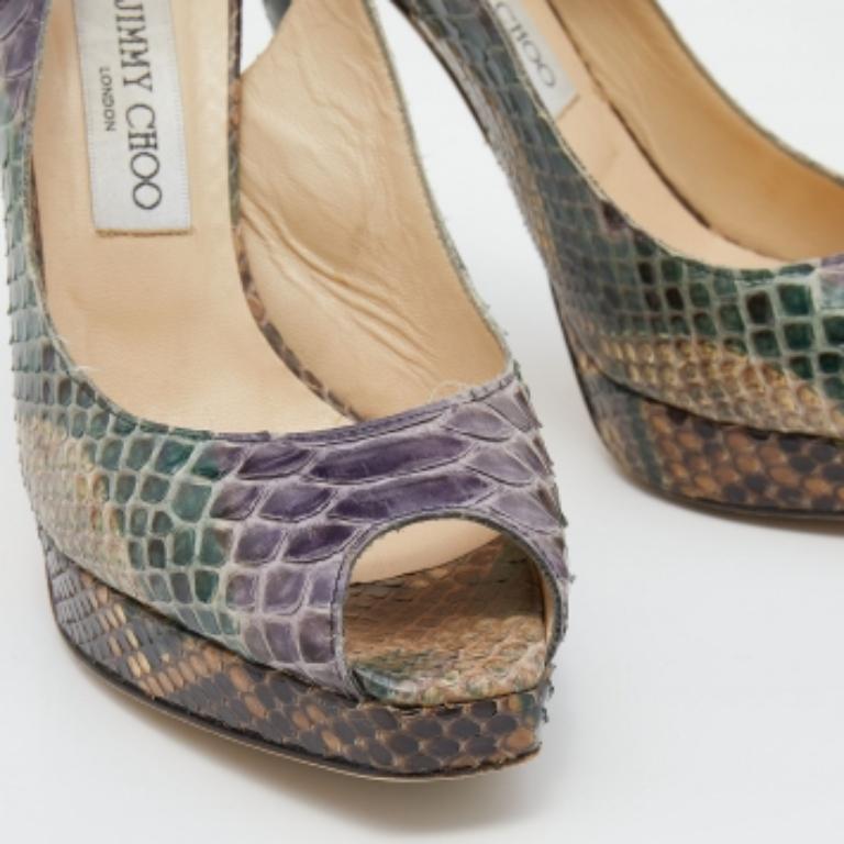 Jimmy Choo Python Leder Peep Toe Plattform Nova Slingback Sandalen Größe 39.5 im Angebot 2