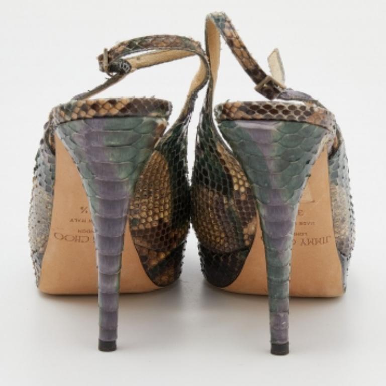 Jimmy Choo Python Leder Peep Toe Plattform Nova Slingback Sandalen Größe 39.5 im Angebot 3