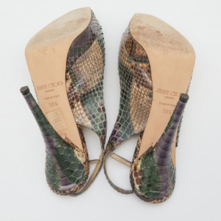 Jimmy Choo Python Leder Peep Toe Plattform Nova Slingback Sandalen Größe 39.5 im Angebot 4