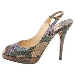 Jimmy Choo Python Leather Peep Toe Platform Nova Slingback Sandals Size 39.5