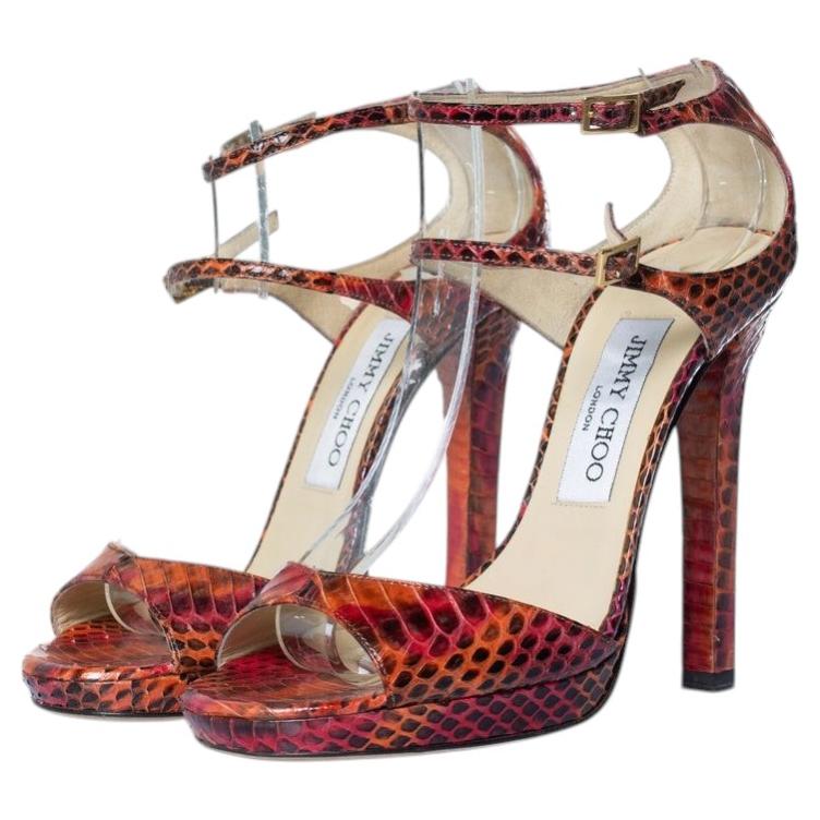 Jimmy Choo, sandale en python orange et rose