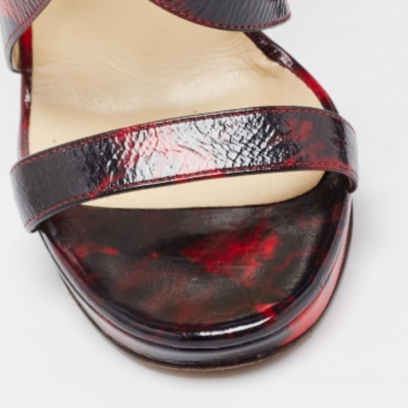 Jimmy Choo Rot/Schwarz Leder Criss Cross Riemchensandalen Größe 37.5 Damen im Angebot