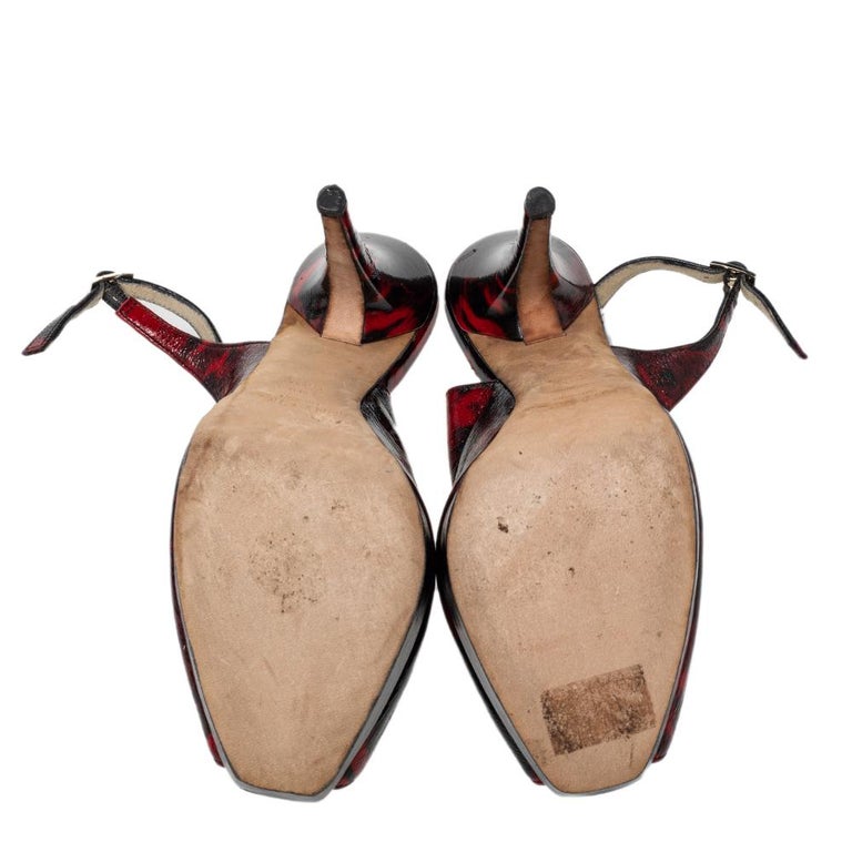 Jimmy Choo Red/Black Patent Leather Clue Peep Toe Slingback Sandals