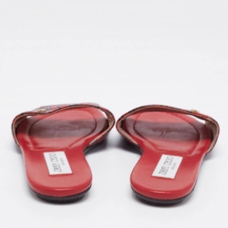 Women's Jimmy Choo Red/Black Python Leather Nanda Flat Slides Size 36 For Sale
