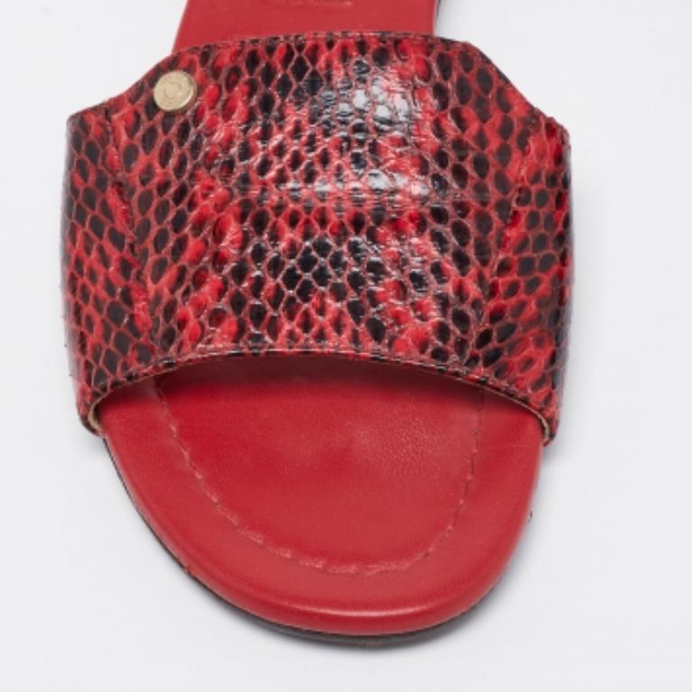 Jimmy Choo Red/Black Python Leather Nanda Flat Slides Size 36 For Sale 1