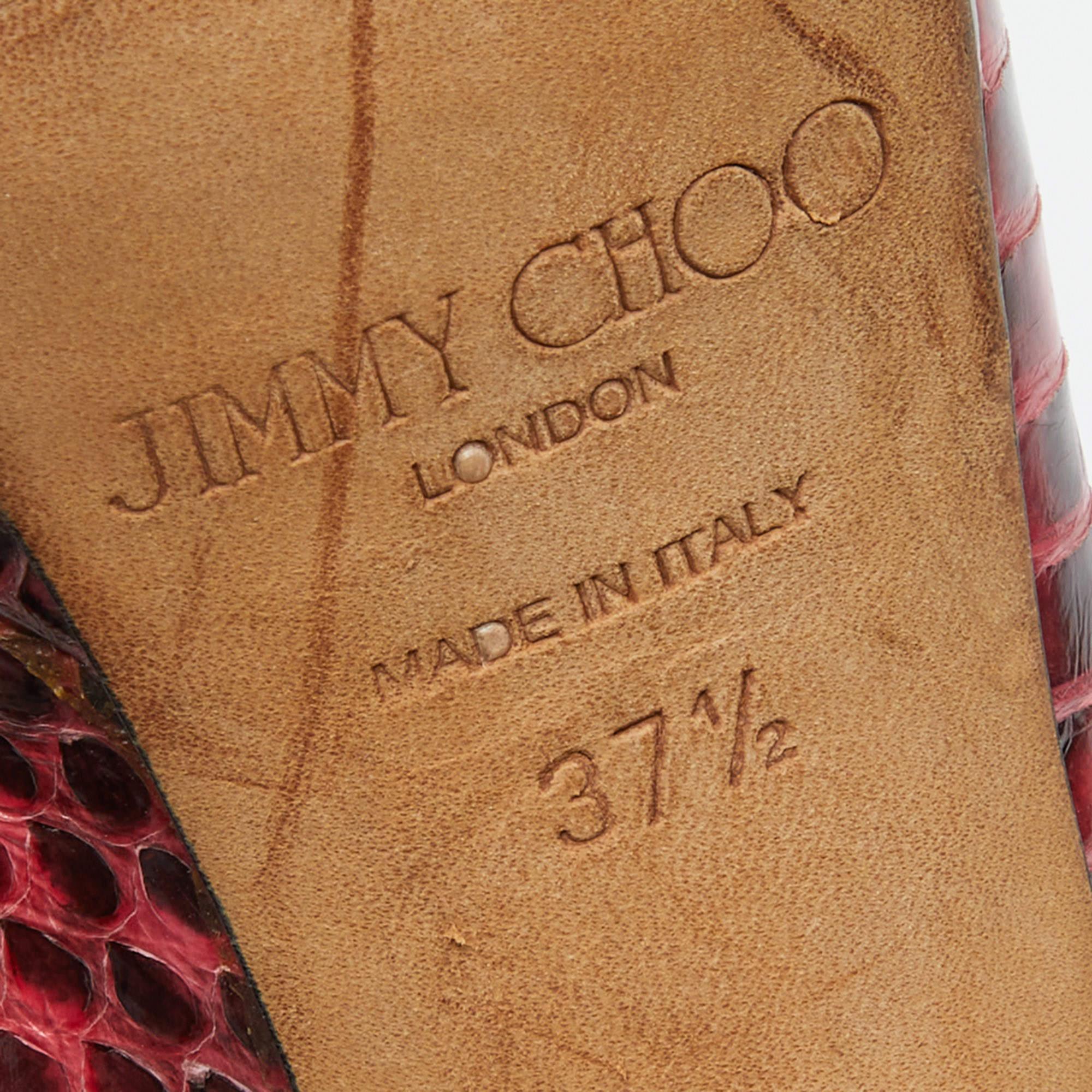 Jimmy Choo Red/Black Watersnake Leather Peep Toe Platform Pumps Size 37.5 1