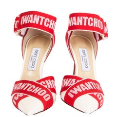 JIMMY CHOO red canvas BEA 100 POINTED-TOE Pumps Shoes 39