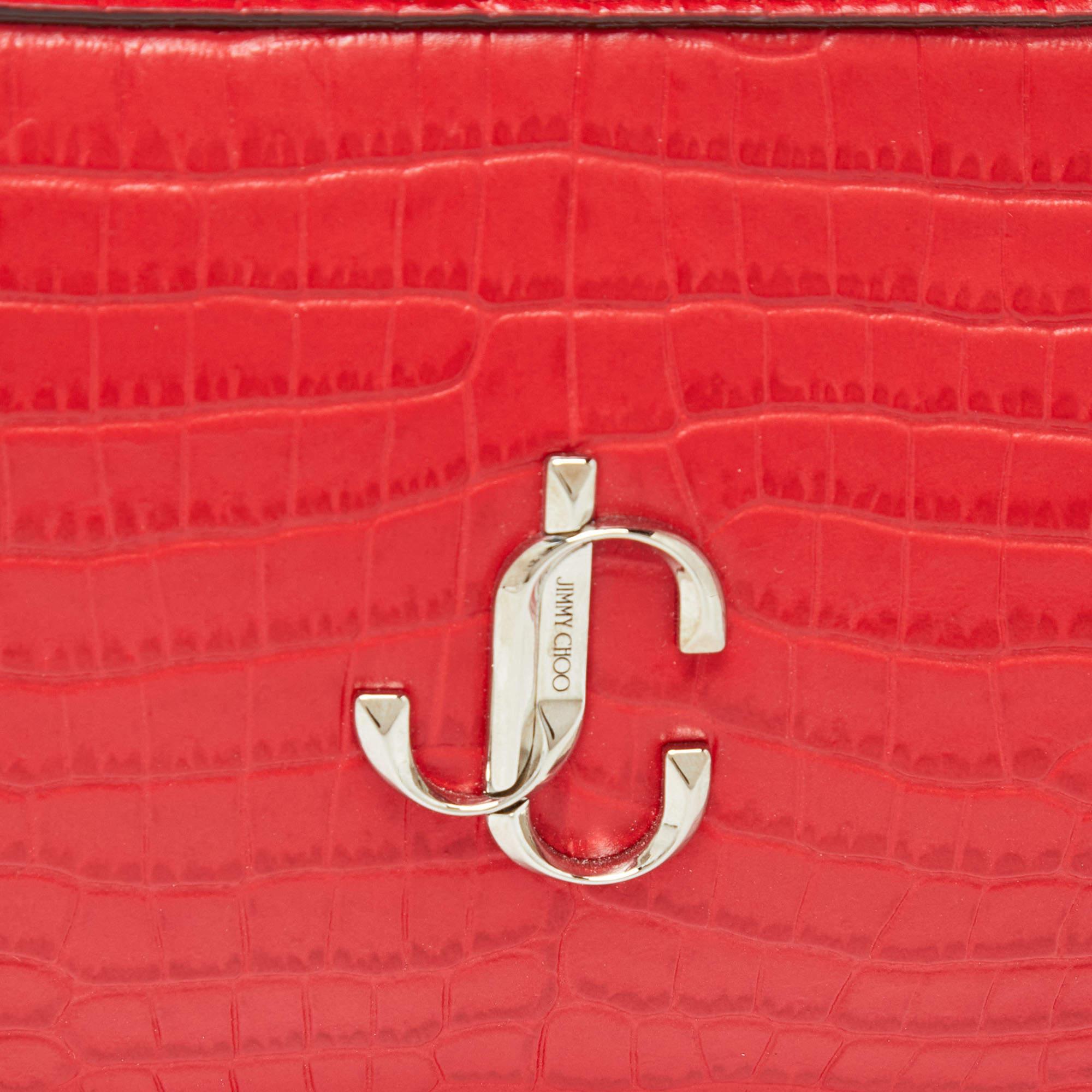 Jimmy Choo Red Croc Embossed Leather Varenne Camera Bag 6
