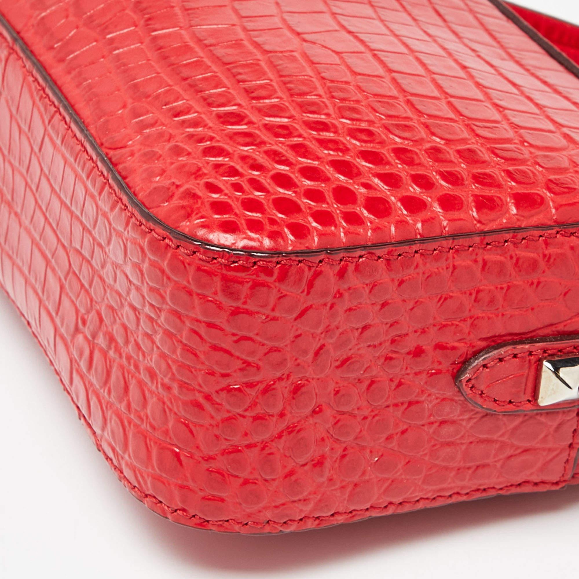 Jimmy Choo Red Croc Embossed Leather Varenne Camera Bag 2