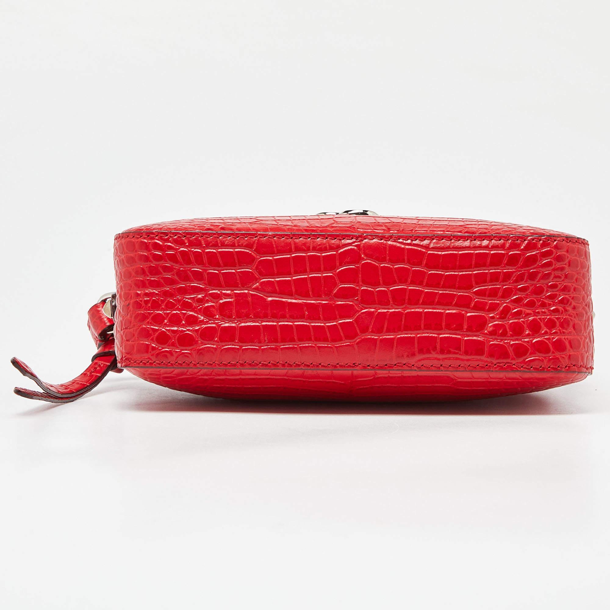 Jimmy Choo Red Croc Embossed Leather Varenne Camera Bag 3