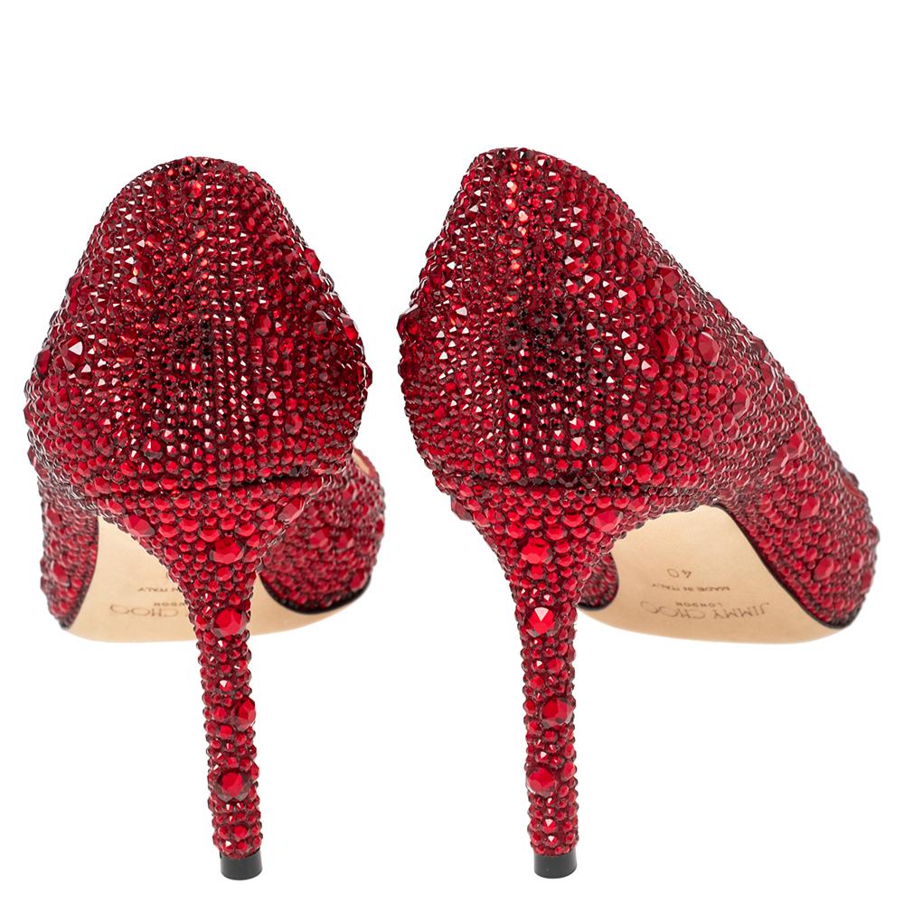 Jimmy Choo Red Crystal Embellished Romy Pumps Size 40 In New Condition In Dubai, Al Qouz 2