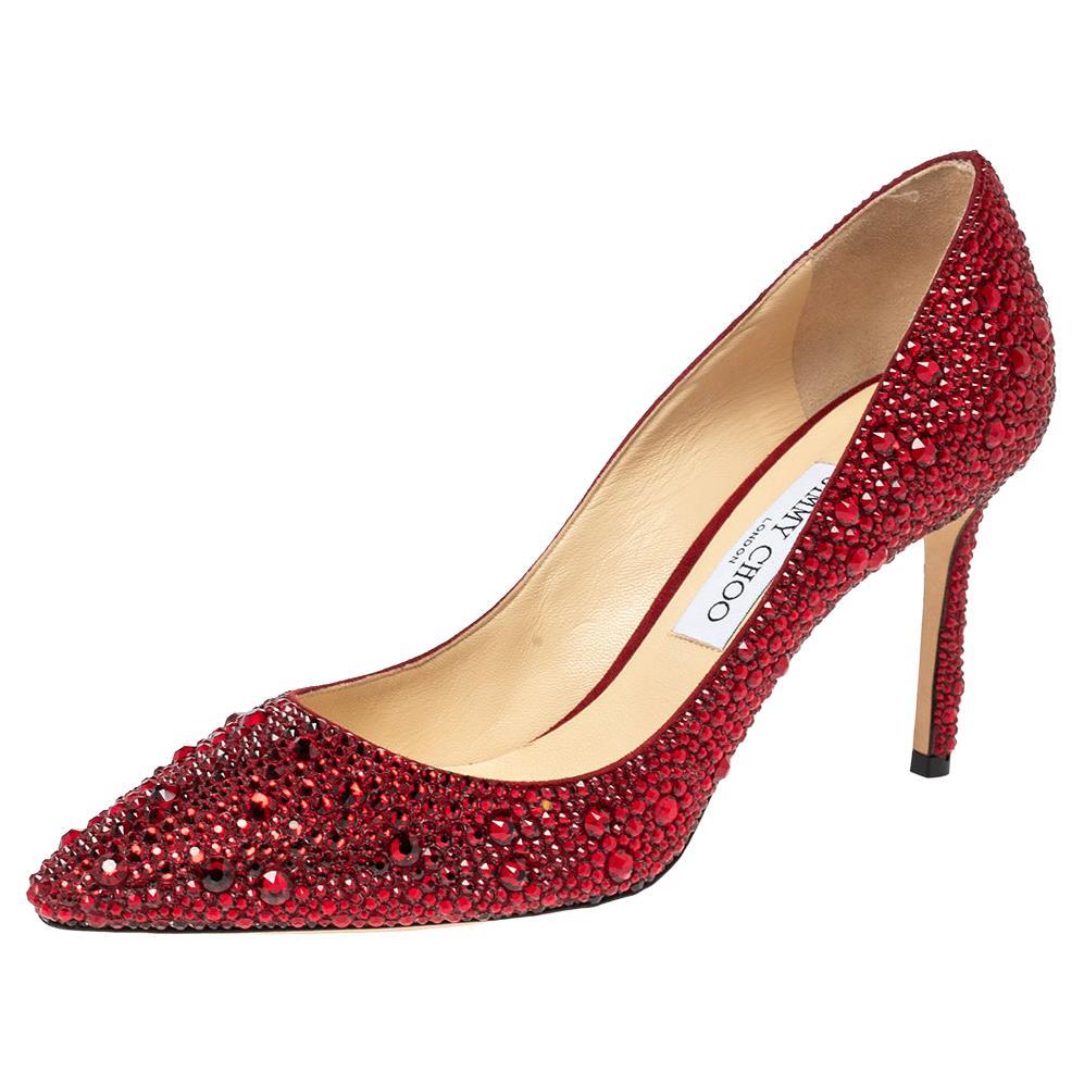 Jimmy Choo Red Crystal Embellished Romy Pumps Size 40