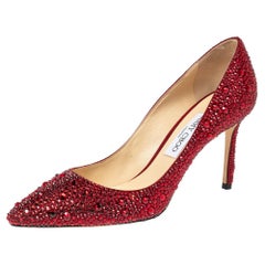 Jimmy Choo Red Crystal Embellished Romy Pumps Size 40