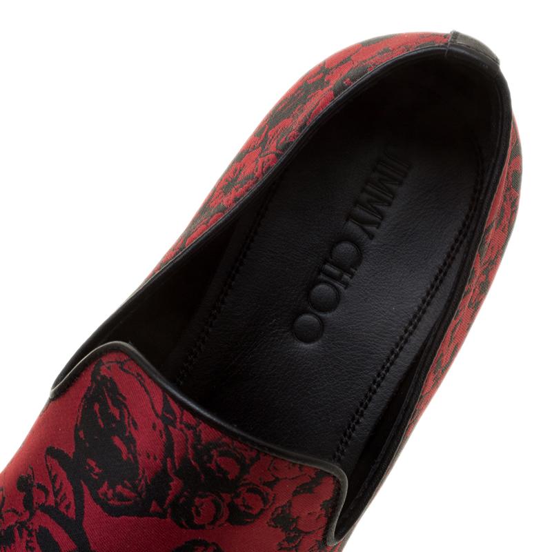 Men's Jimmy Choo Red Floral Jacquard Fabric Sloane Smoking Slippers Size 42