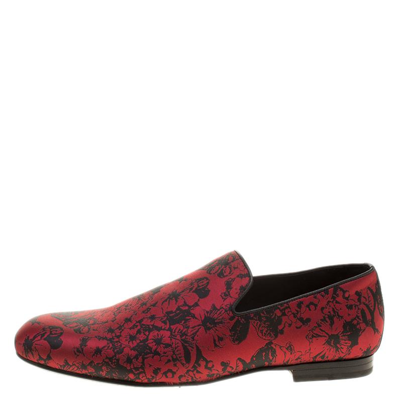Jimmy Choo Red Floral Jacquard Fabric Sloane Smoking Slippers Size 42 1