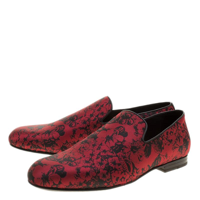 Jimmy Choo Red Floral Jacquard Fabric Sloane Smoking Slippers Size 42 2