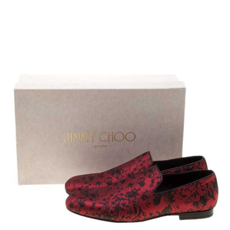 Jimmy Choo Red Floral Jacquard Fabric Sloane Smoking Slippers Size 42 3