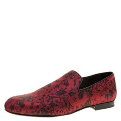 Jimmy Choo Red Floral Jacquard Fabric Sloane Smoking Slippers Size 42