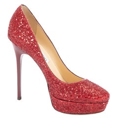 Jimmy Choo Red Glitter Almond Toe Platform Pumps Size IT 36