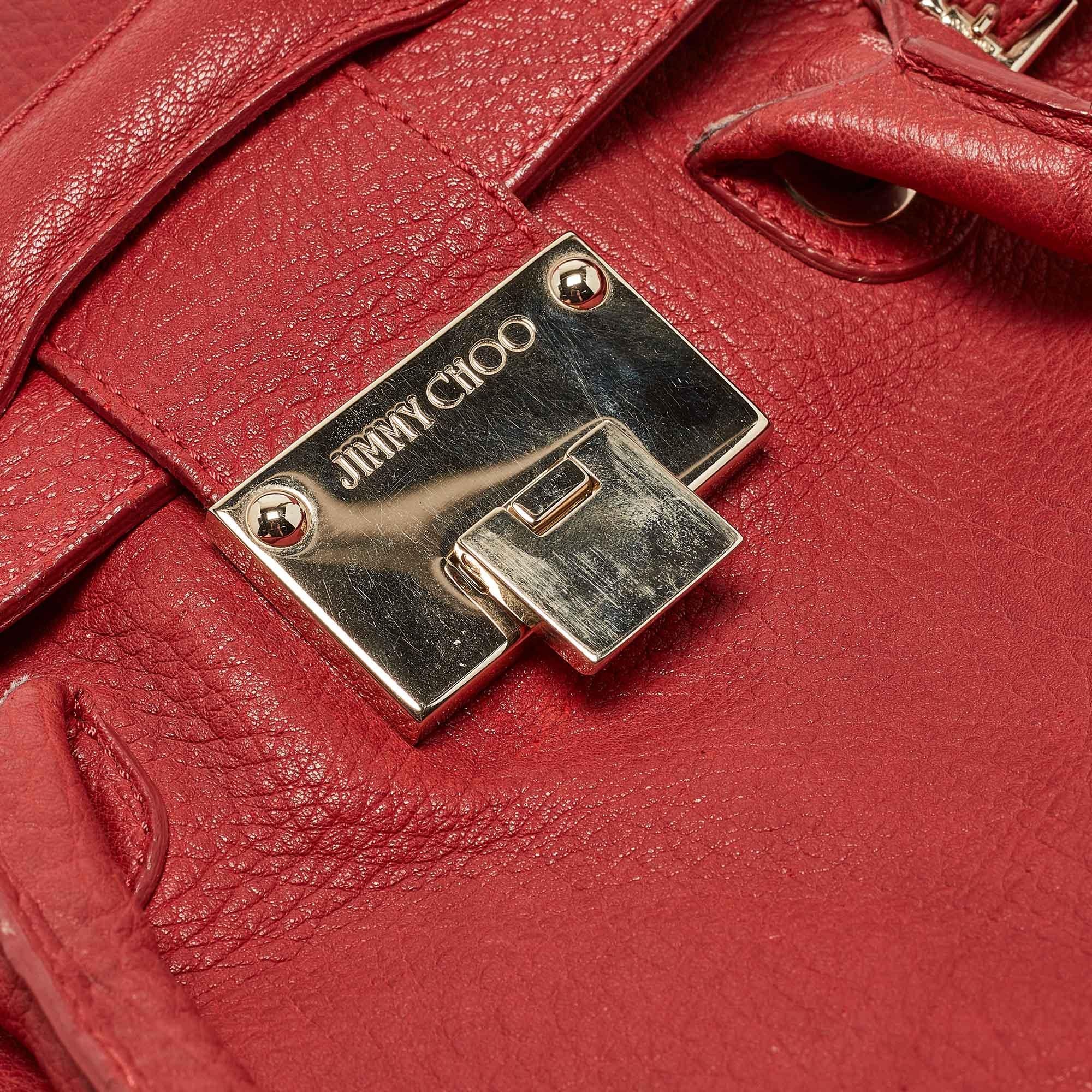 Women's Jimmy Choo Red Grainy Leather Rosalie Top Handle Bag