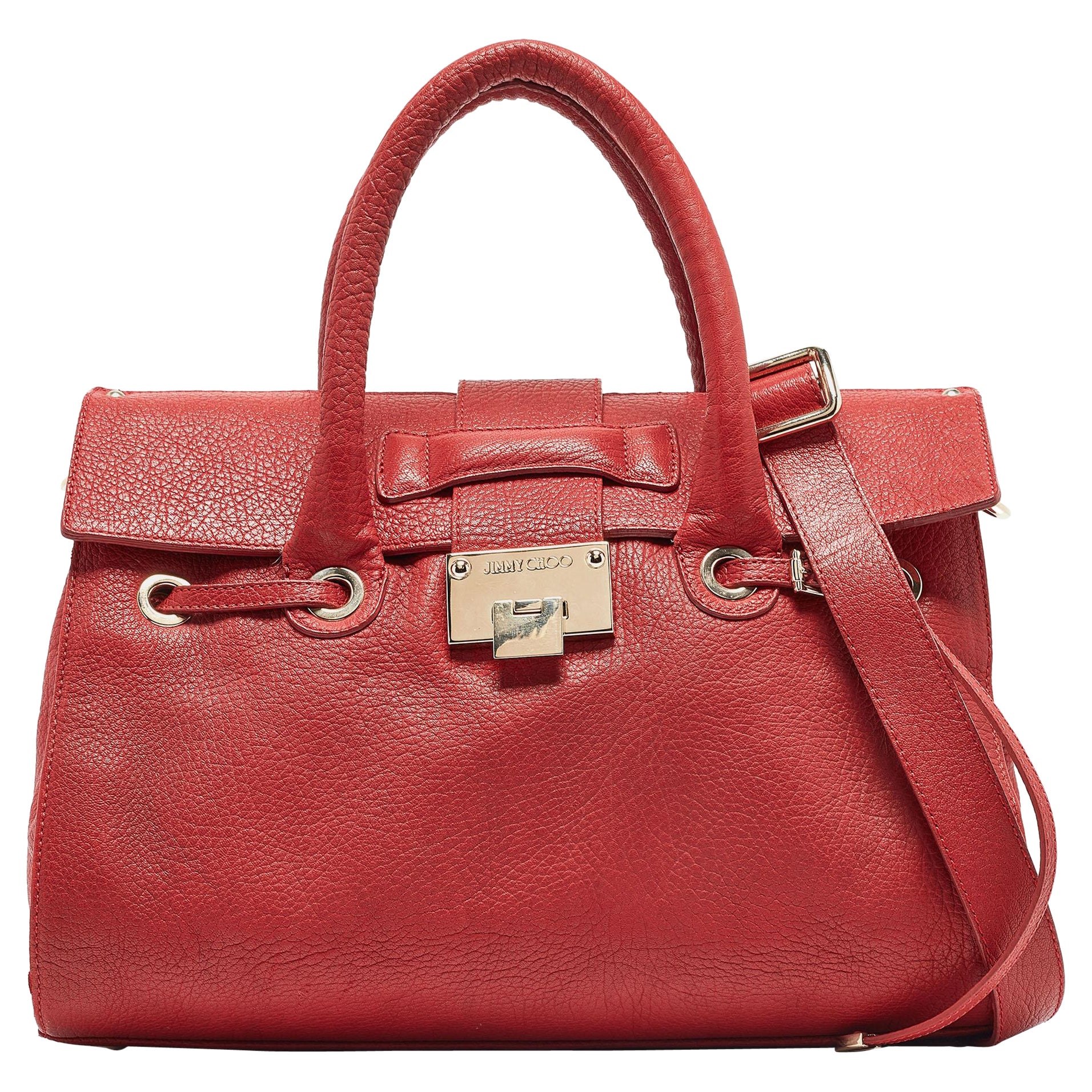 Jimmy Choo Red Grainy Leather Rosalie Top Handle Bag