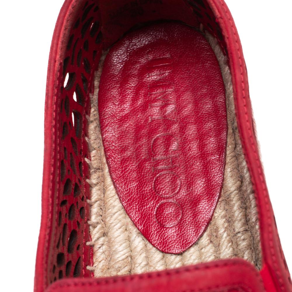 Jimmy Choo Red Laser Cut Nubuck Espadrilles Sneakers Size 38 In Good Condition In Dubai, Al Qouz 2