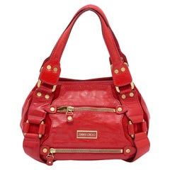 Jimmy Choo Red Leather and Suede Mahala Tote