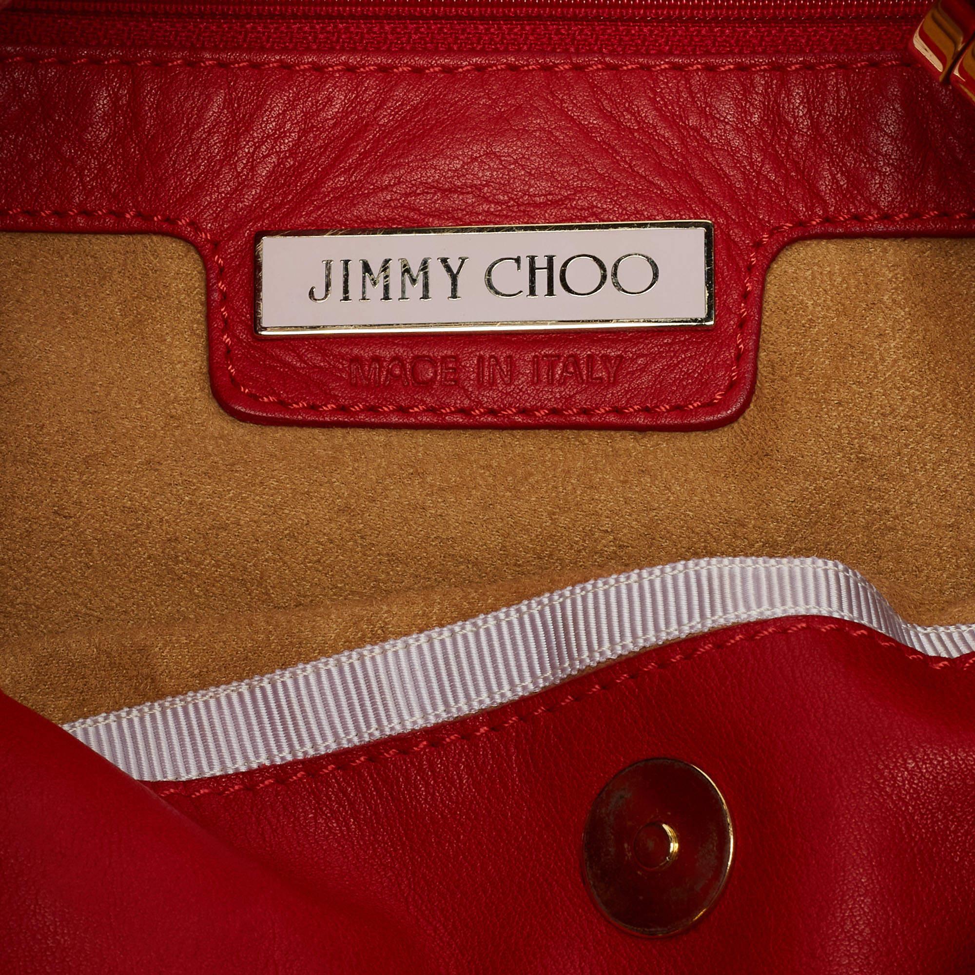 Jimmy Choo Red Leather Enamel Handle Hobo For Sale 6