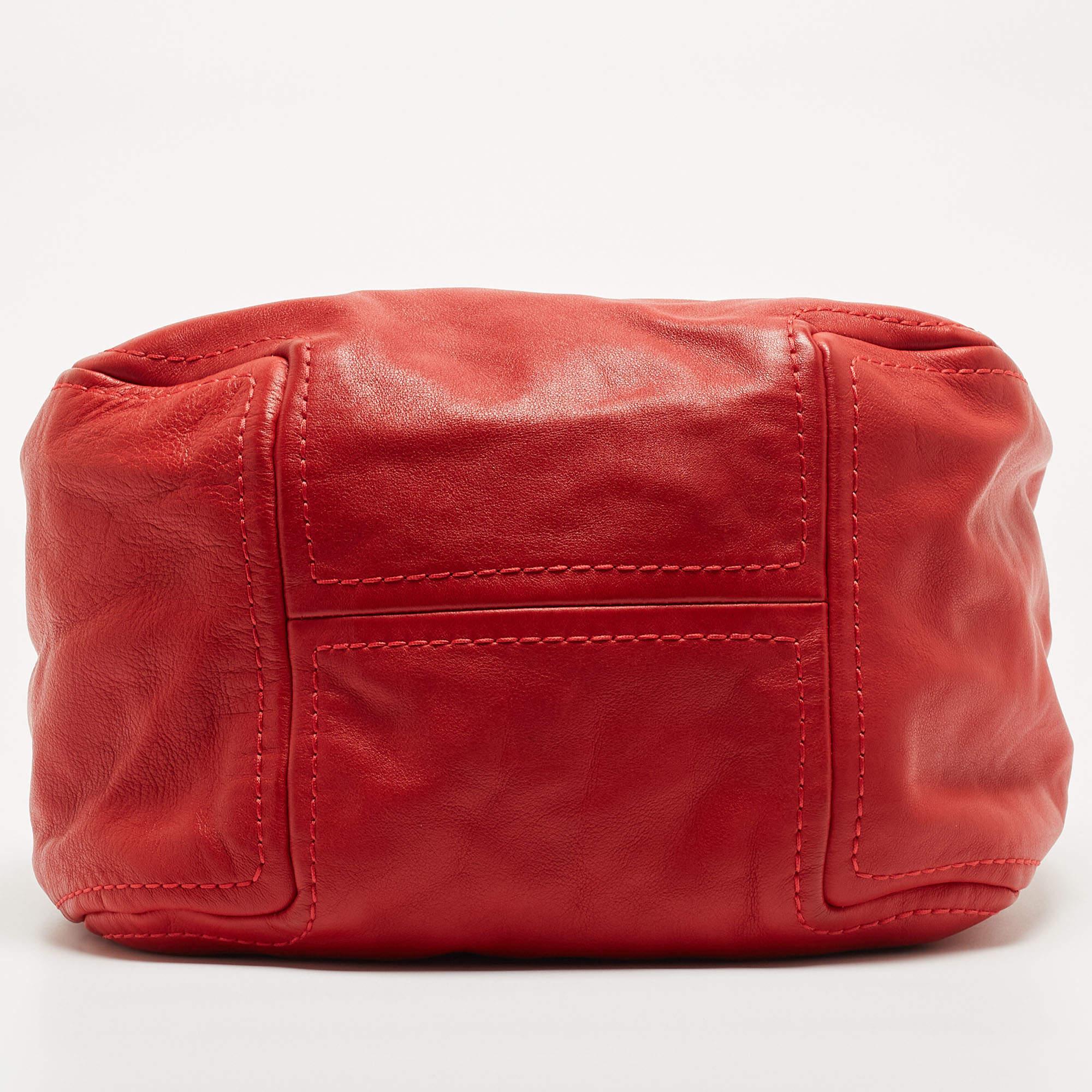 Jimmy Choo Red Leather Enamel Handle Hobo For Sale 8