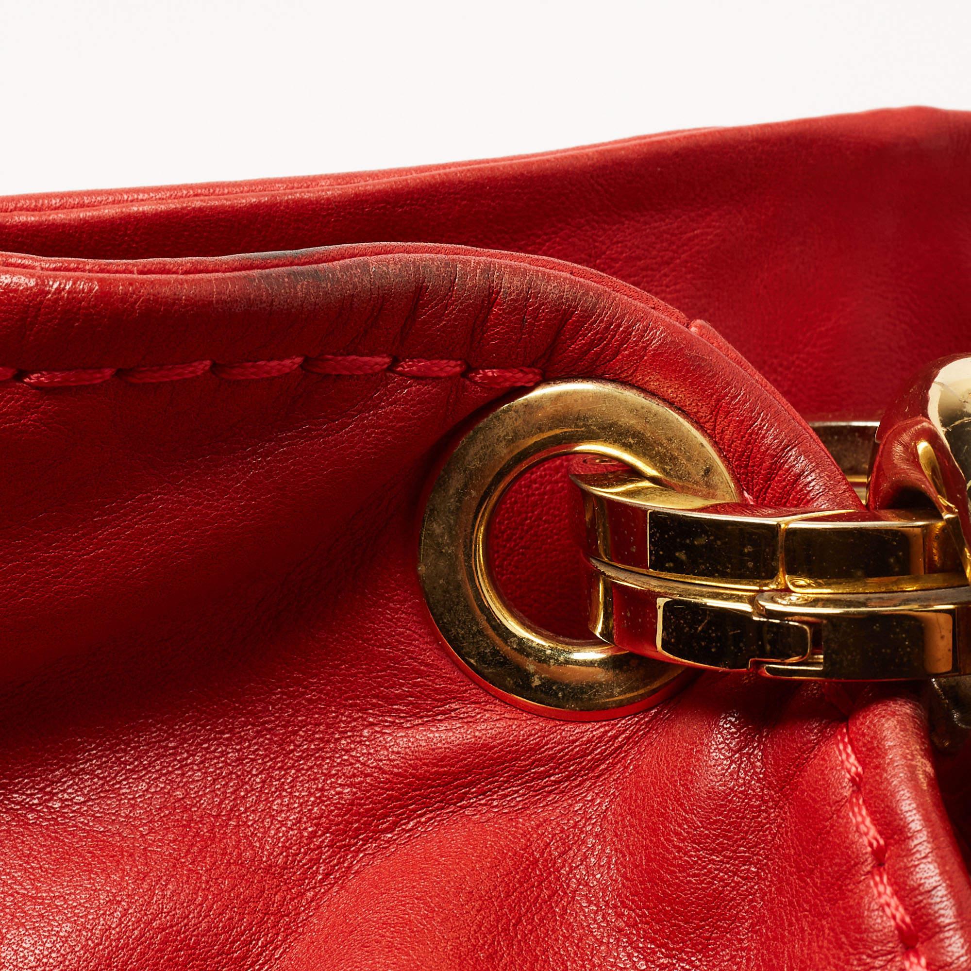 Jimmy Choo Red Leather Enamel Handle Hobo For Sale 10