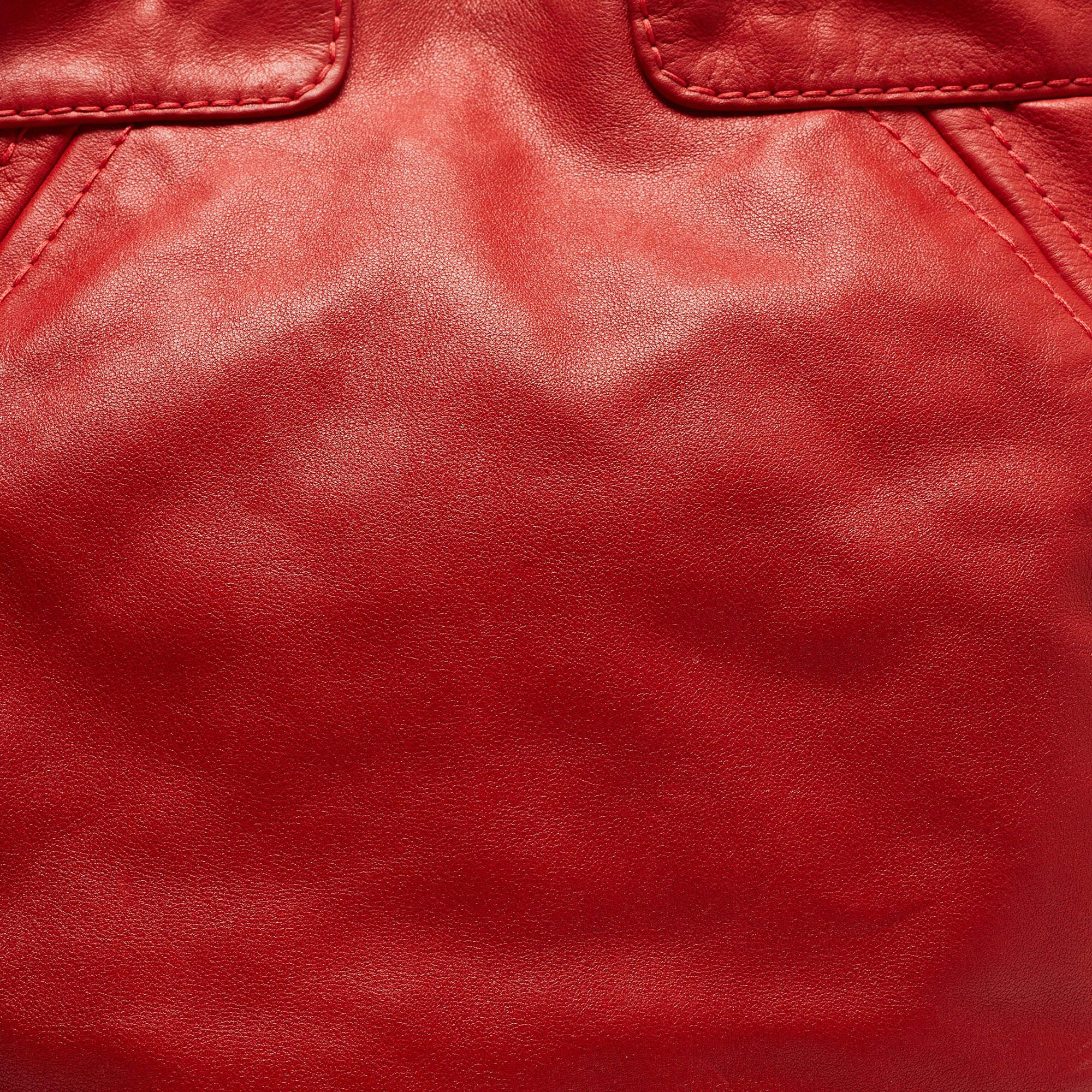 Jimmy Choo Red Leather Enamel Handle Hobo For Sale 13