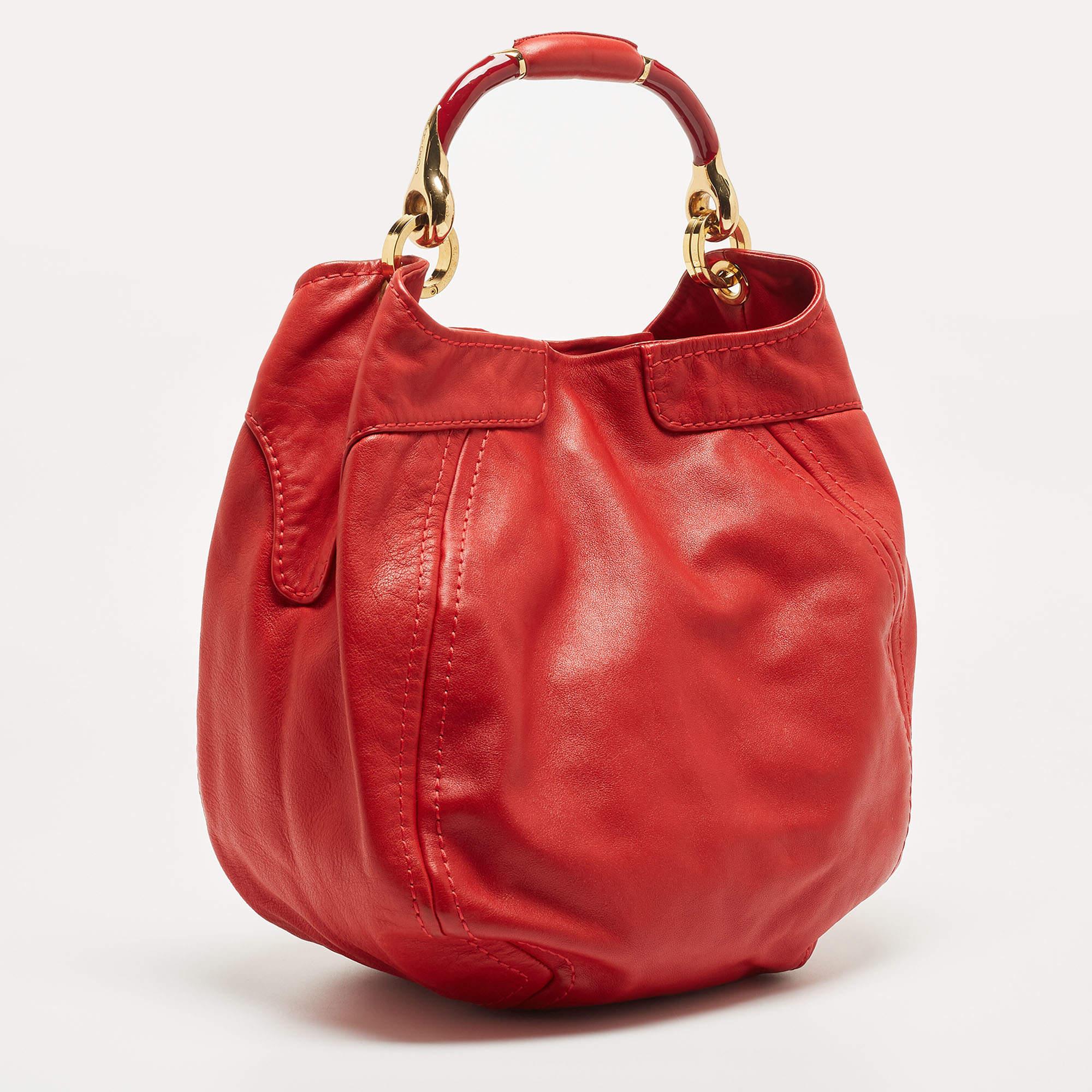 Women's Jimmy Choo Red Leather Enamel Handle Hobo For Sale