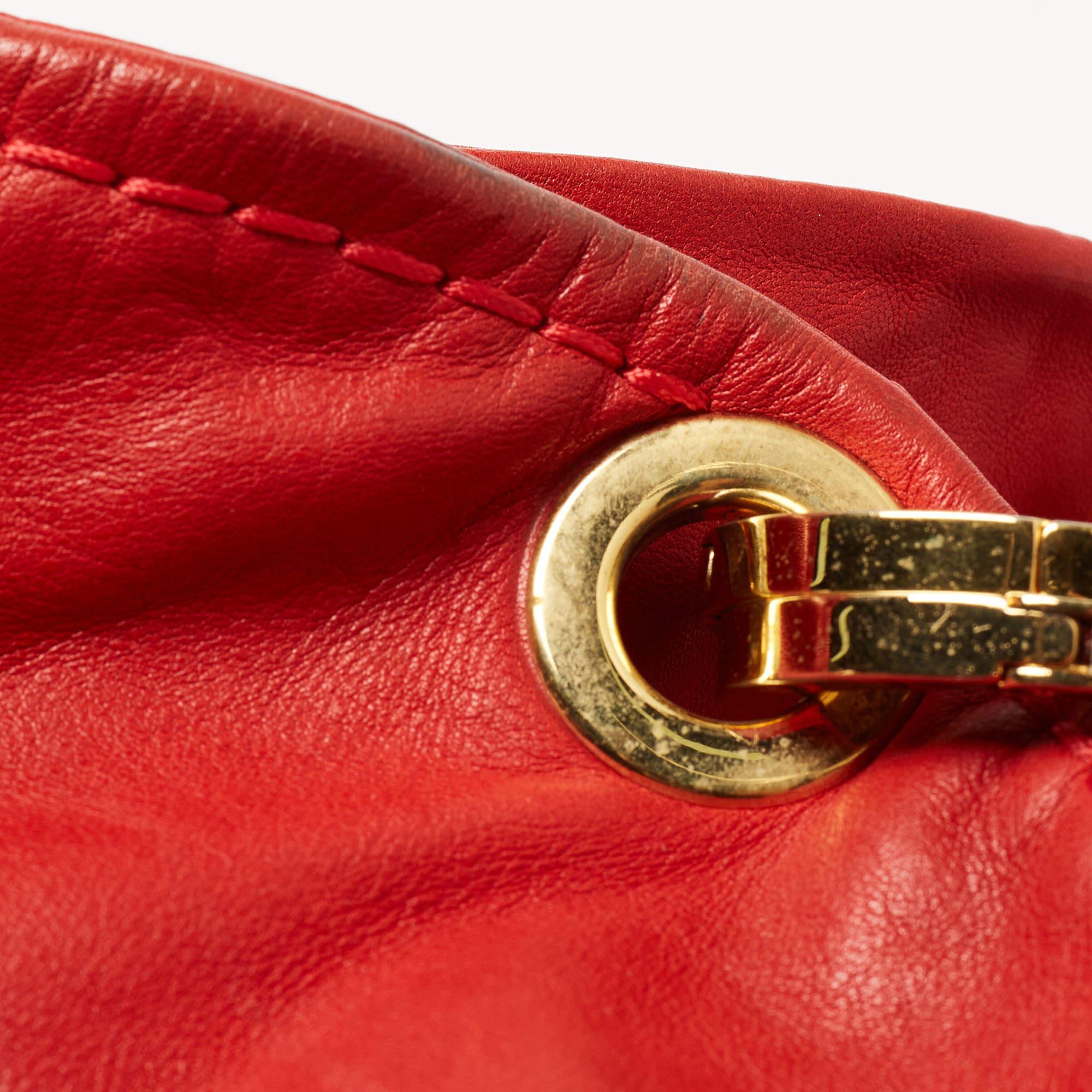 Jimmy Choo Red Leather Enamel Handle Hobo For Sale 2