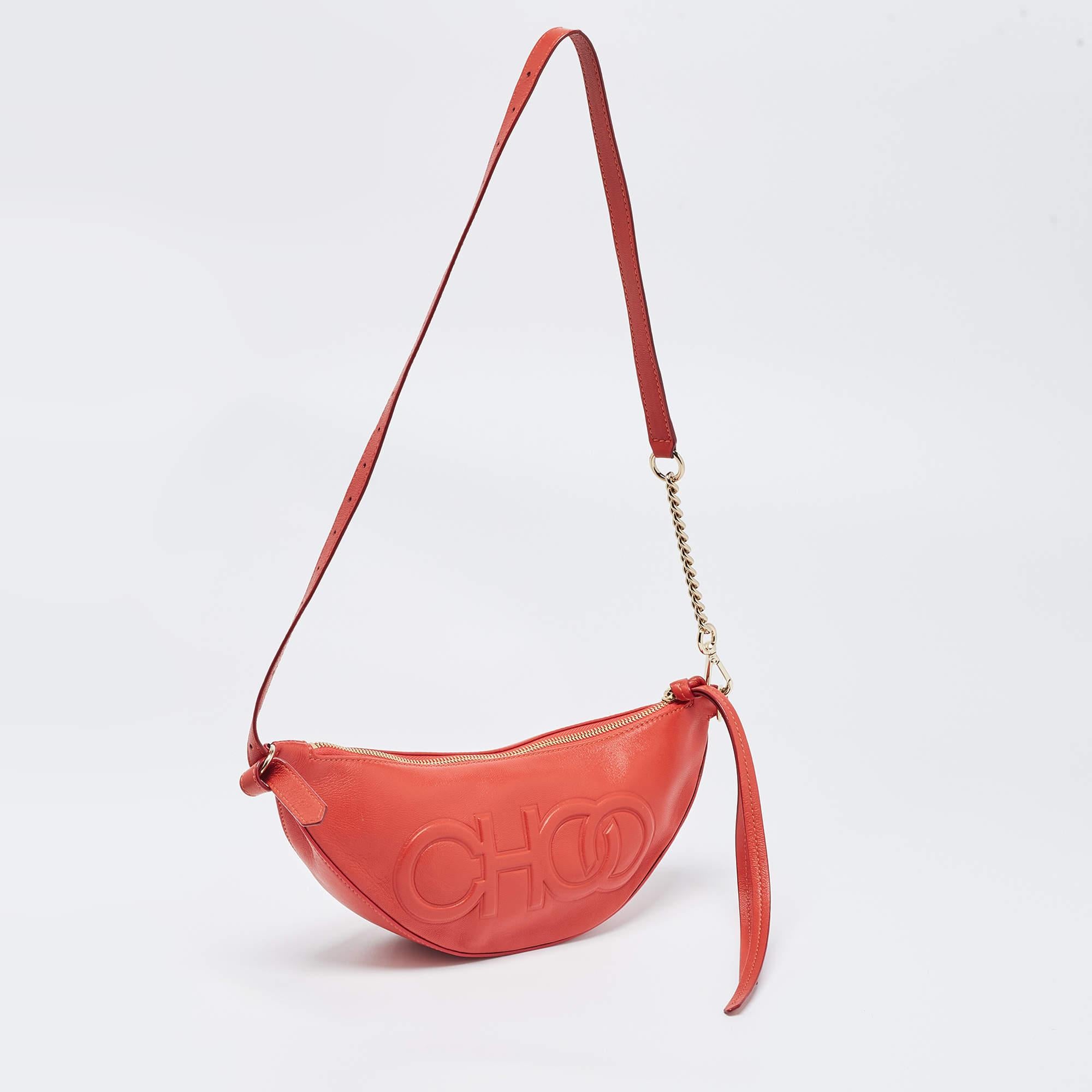 Jimmy Choo Red Leather Half Moon Zip Bag For Sale 5