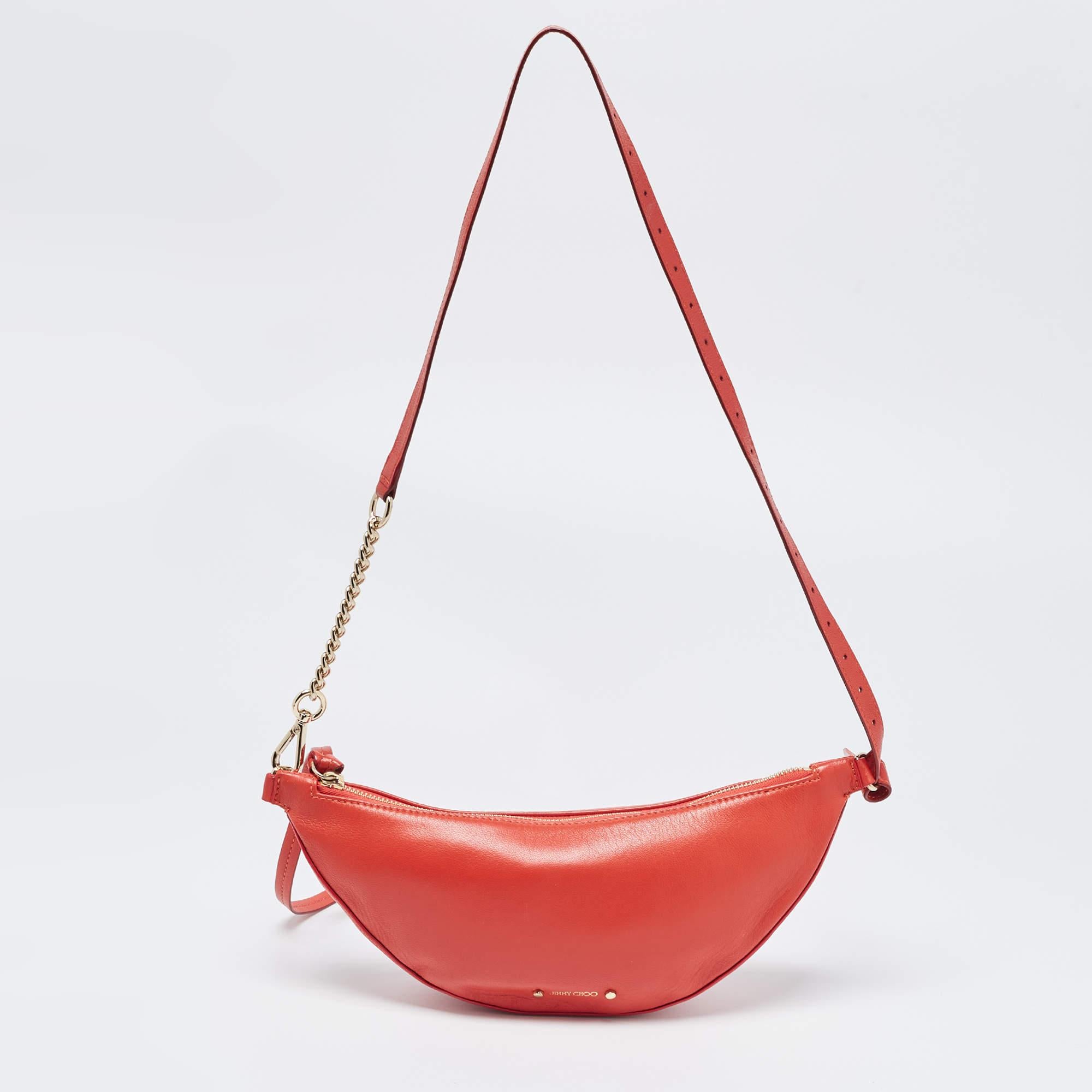 Jimmy Choo Red Leather Half Moon Zip Bag For Sale 6