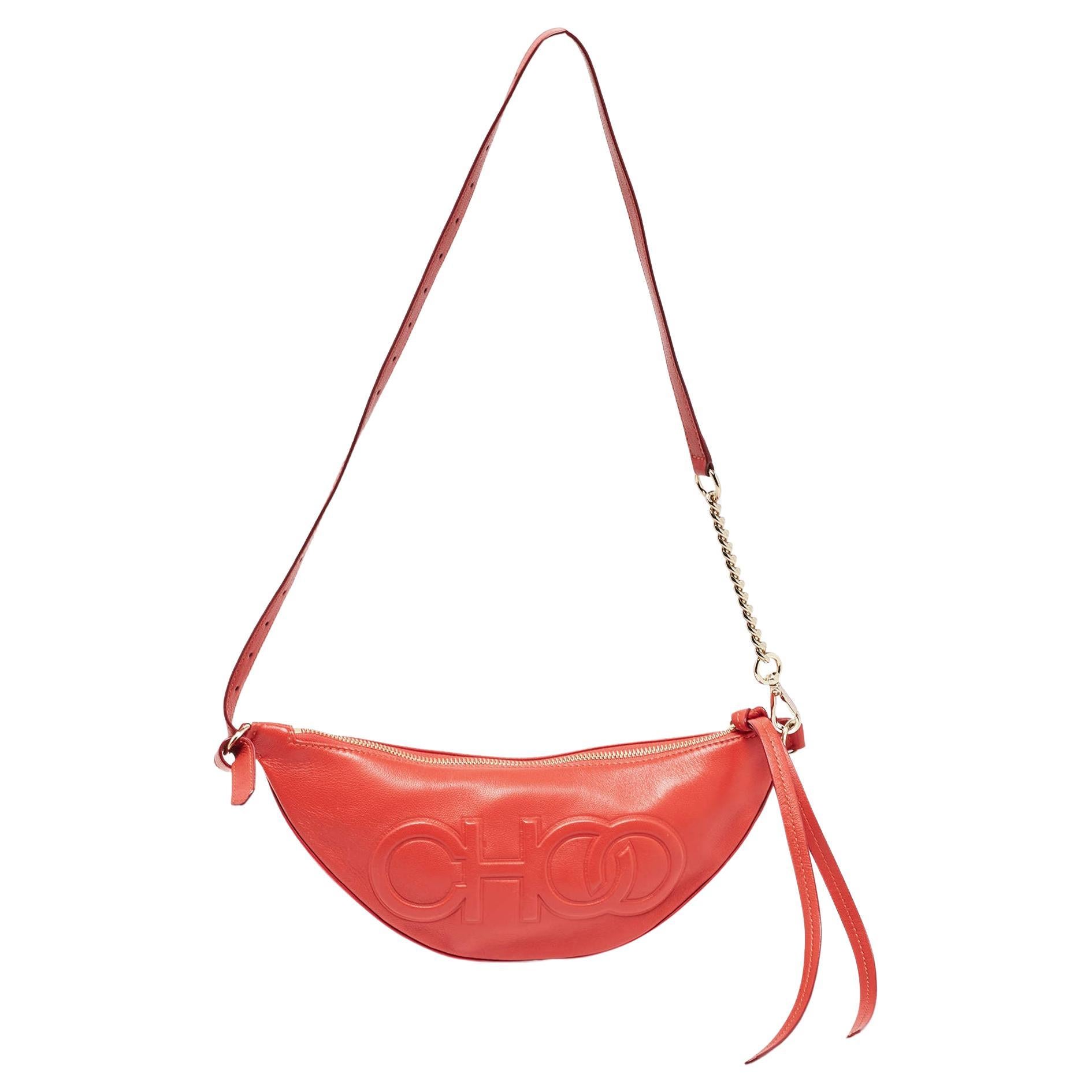 Jimmy Choo Red Leather Half Moon Zip Bag For Sale