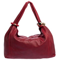 Jimmy Choo Red Leather Large Saba Hobo