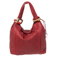 Jimmy Choo Red Leather Medium Saba Hobo