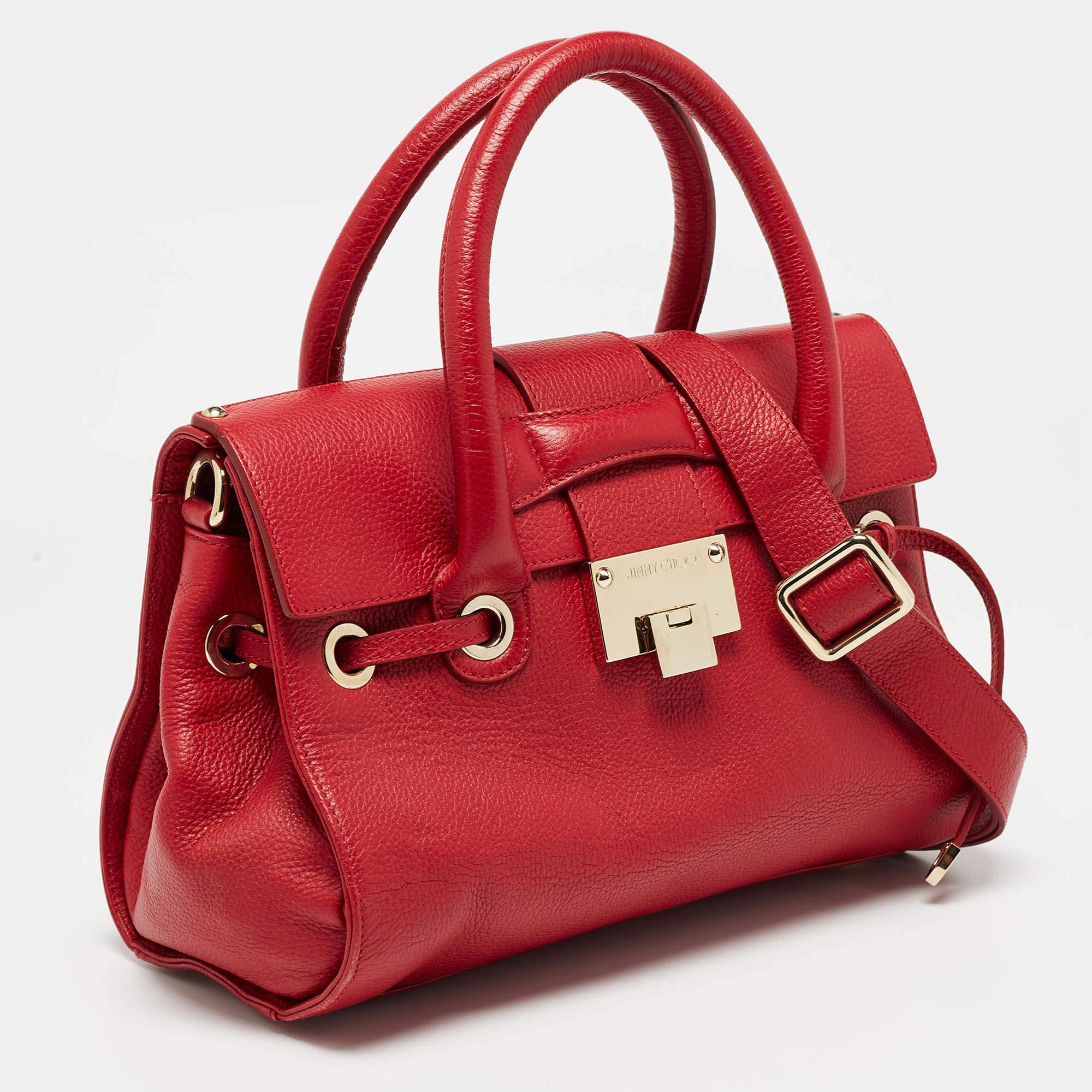 Jimmy Choo Red Leather Rosalie Tote In Good Condition In Dubai, Al Qouz 2