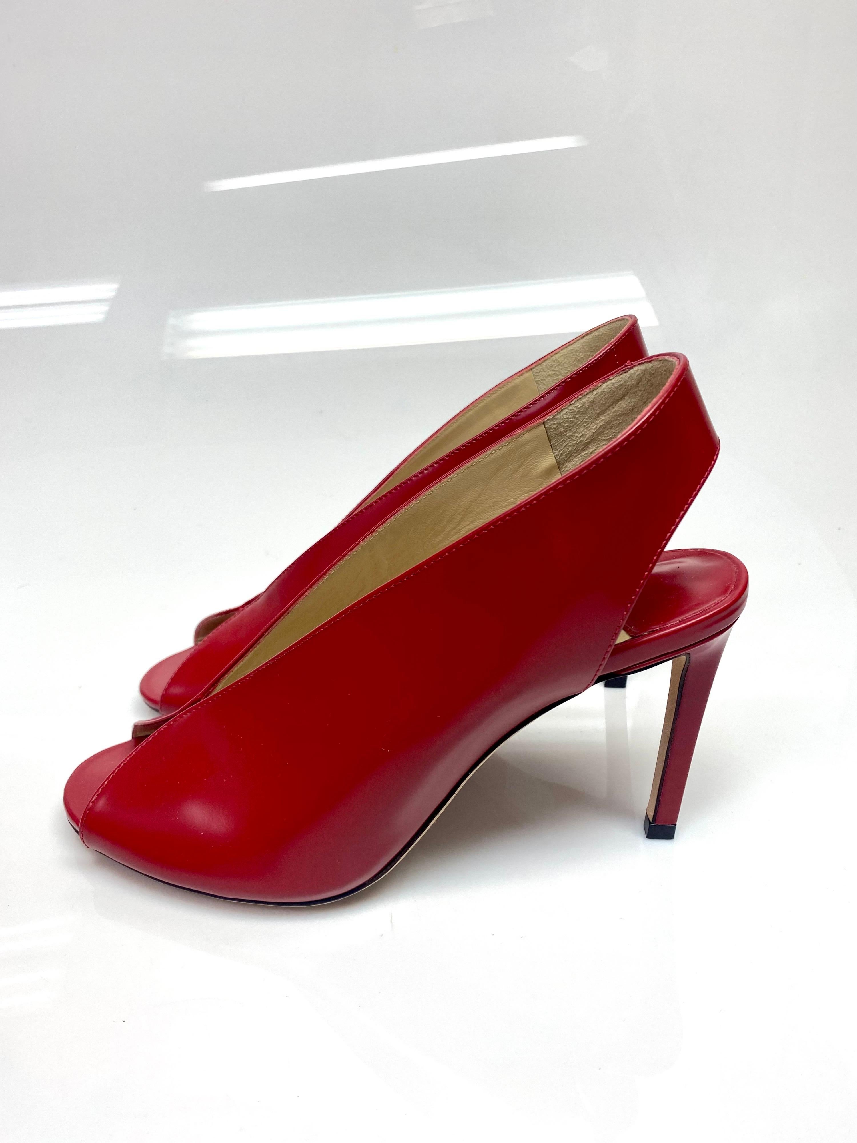 Jimmy Choo Red Leather Singback Heels - Size 37  In Excellent Condition For Sale In West Palm Beach, FL