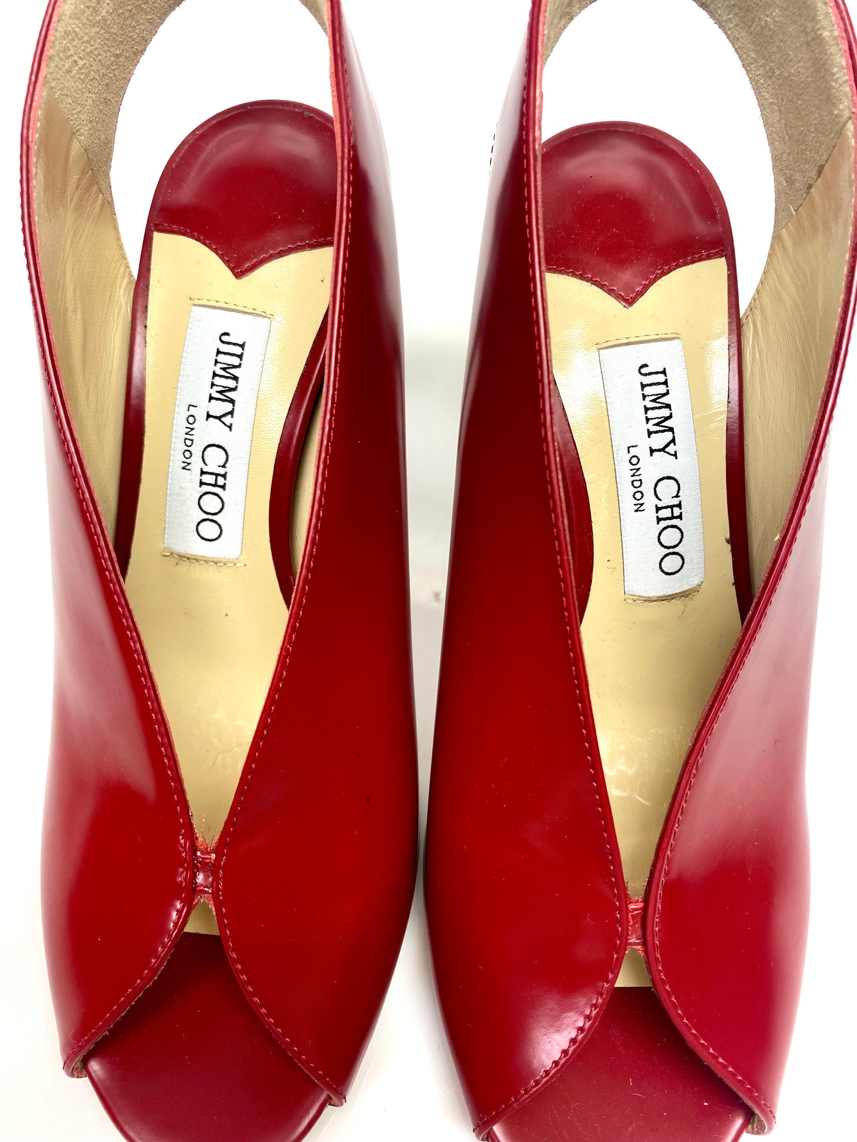 Jimmy Choo Red Leather Singback Heels - Size 37  For Sale 2