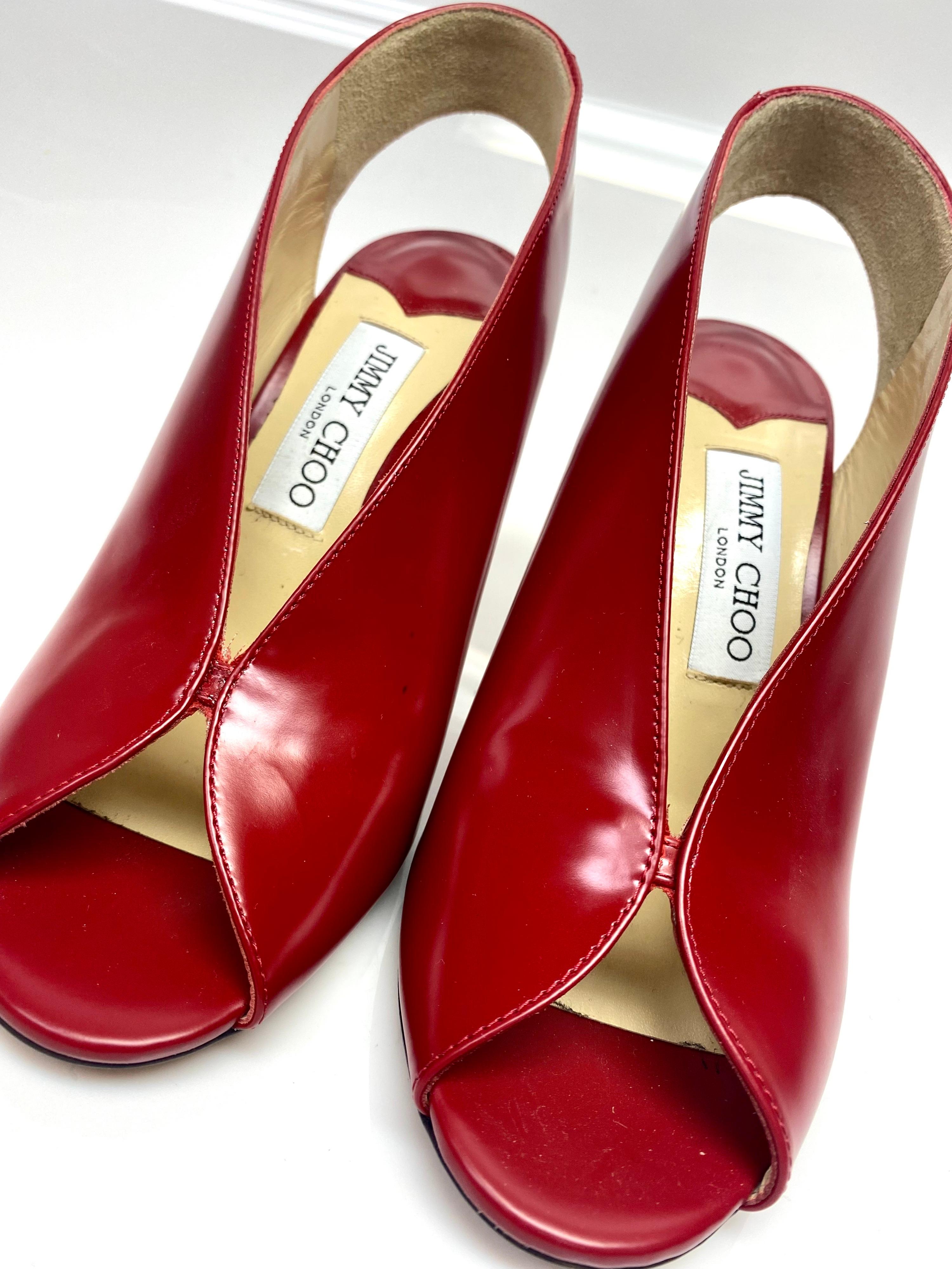 Jimmy Choo Red Leather Singback Heels - Size 37  For Sale 3
