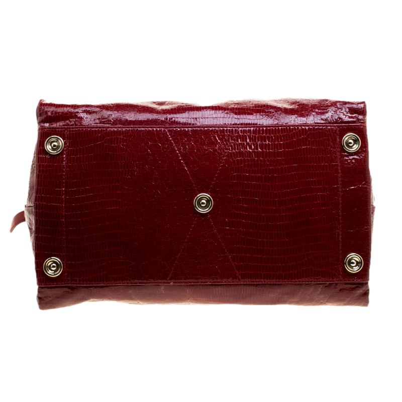 Jimmy Choo Red Lizard Embossed Patent Leather Romeo Satchel 1