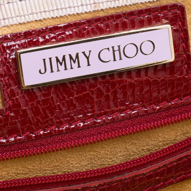 Jimmy Choo Red Lizard Embossed Patent Leather Romeo Satchel 3