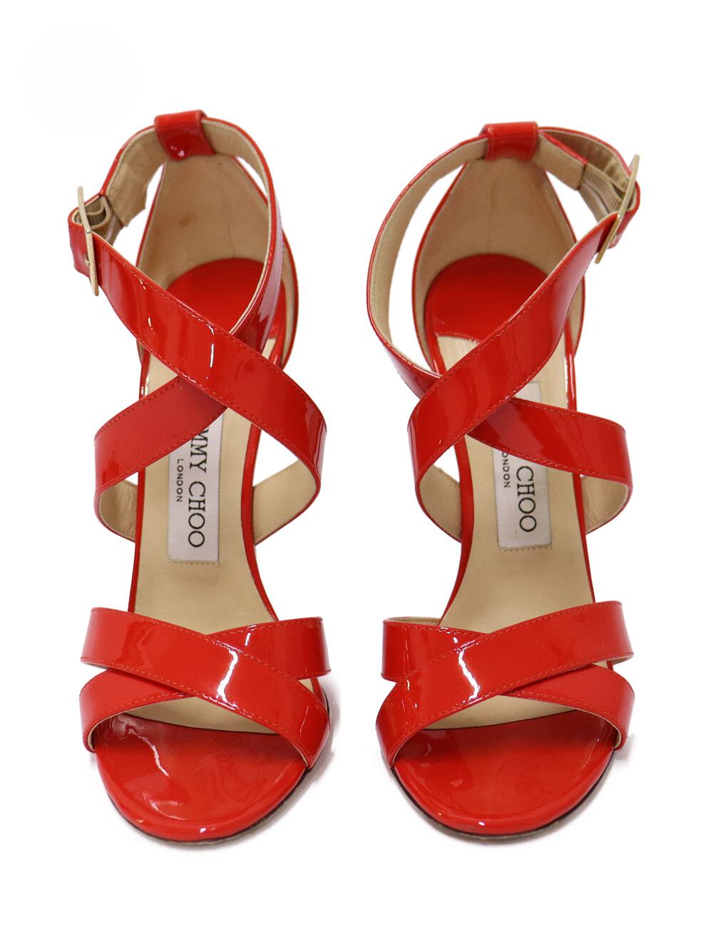 Jimmy Choo Red Louise Strappy Sandals Size EU 36.5 In Good Condition For Sale In Amman, JO