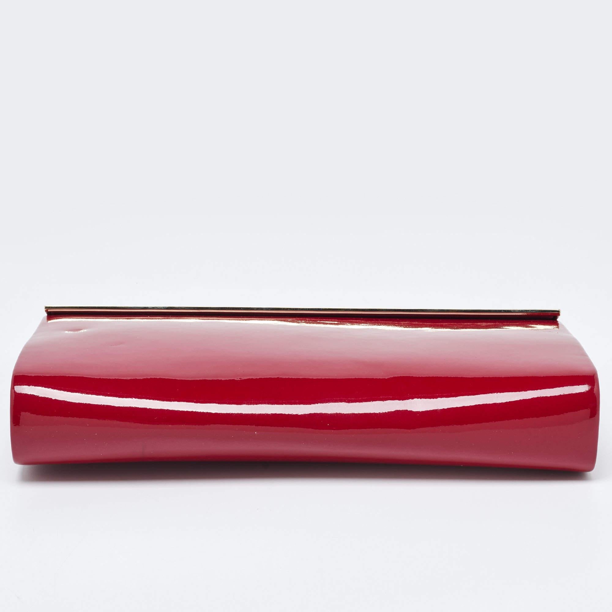 Jimmy Choo Carmen-Clutch aus rotem Lackleder mit Rahmen im Angebot 5