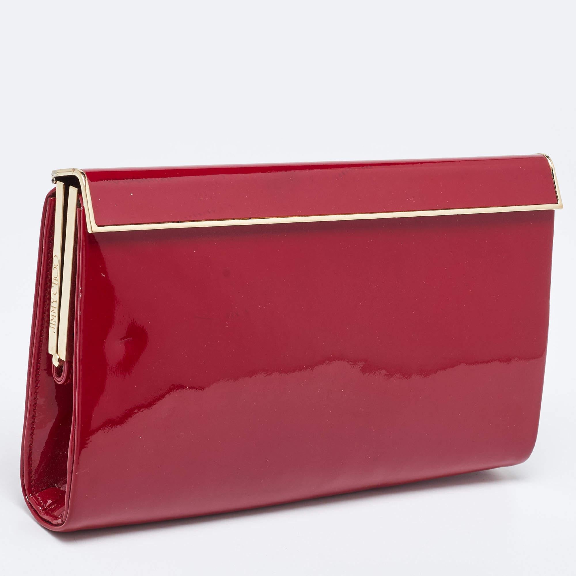 Women's Jimmy Choo Red Patent Leather Carmen Frame Clutch For Sale