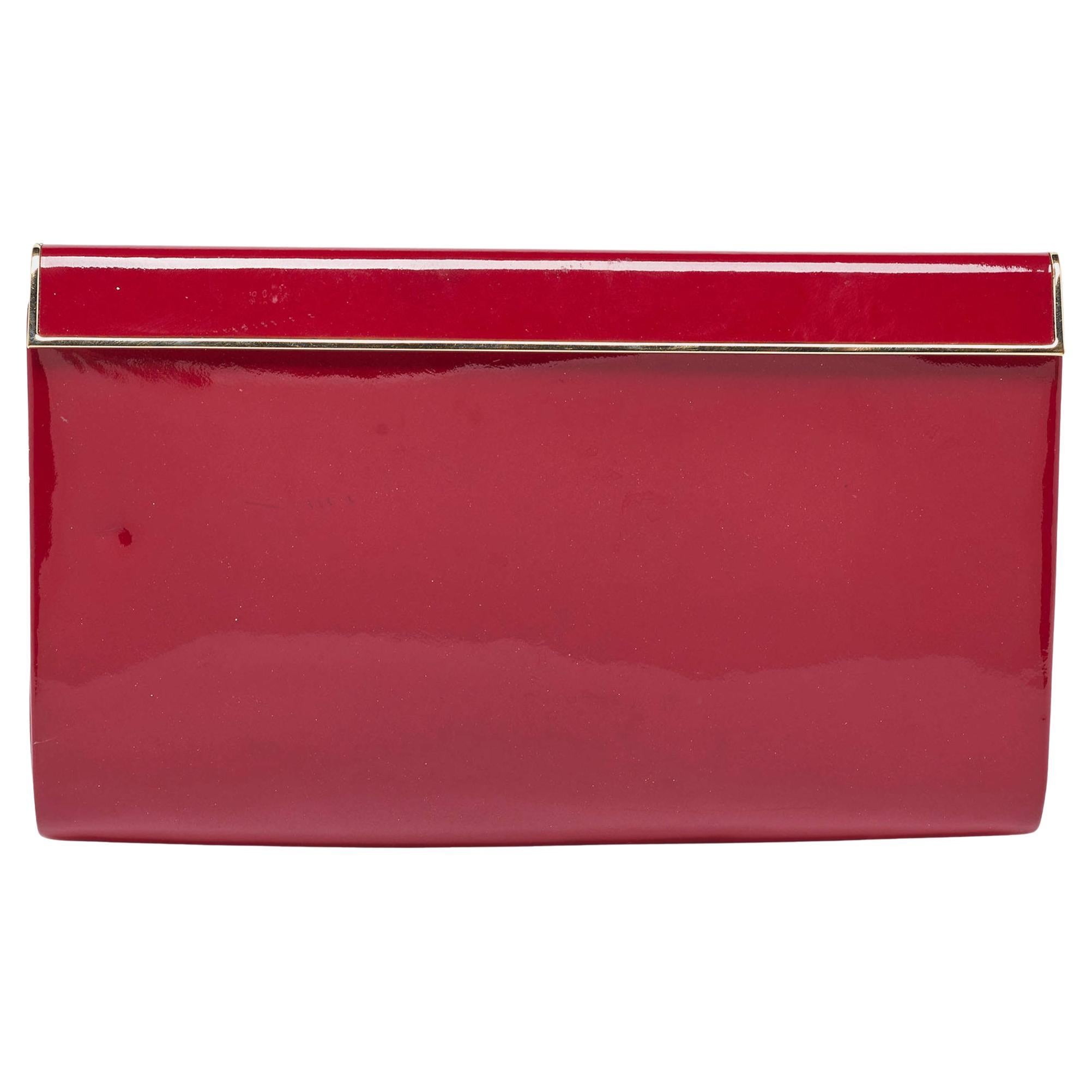 Jimmy Choo Red Patent Leather Carmen Frame Clutch For Sale